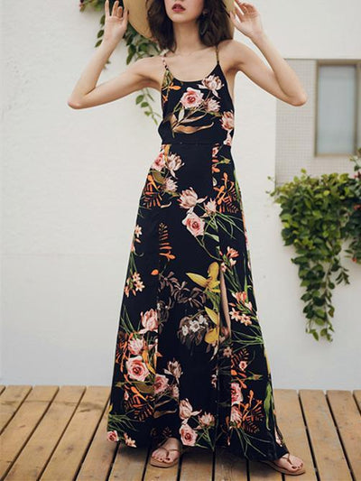Bohemia Floral Backless Maxi Dress