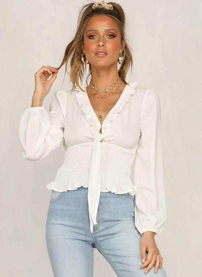 Pure Lacing  Stringy selvedge Long sleeve Blouses
