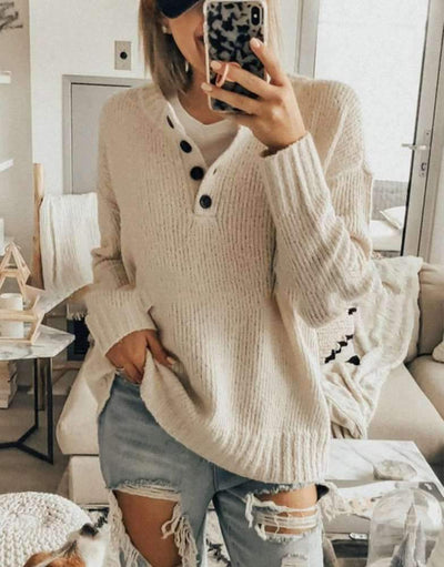 Casual Fashion Long sleeve Pure Fastener Knit Sweaters