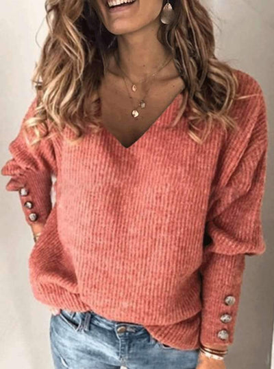Loose Fashion Pure V neck Long sleeve Knit Sweaters