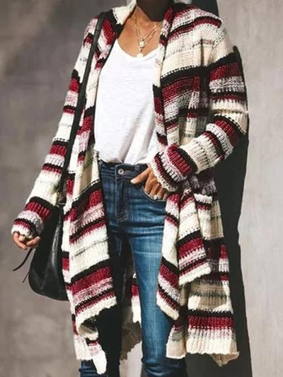 Women stripe long sleeve cardigan sweater coats
