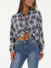 Sexy Grid Tie Turn down collar  batwing sleeve Woman Blouses