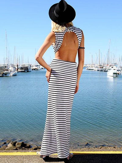Striped Backless Jumper Maxi Dress