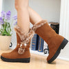 Thickened Middle Tube with Low Heel Round Head Belt Buckle Cotton Boots