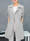Lapel Double Breasted Drawstring Plain Roll-Up Sleeve Trench Coat