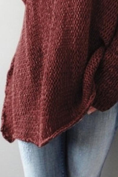 Crew Neck  Asymmetric Hem  Plain Sweaters