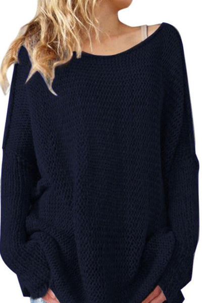 Crew Neck  Asymmetric Hem  Plain Sweaters