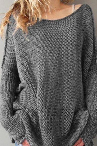 Crew Neck  Asymmetric Hem  Plain Sweaters