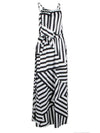 Asymmetric Striped Halterneck Maxi Dress