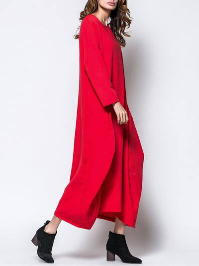 Solid Crew Neck Casual Cocoon Maxi Dress