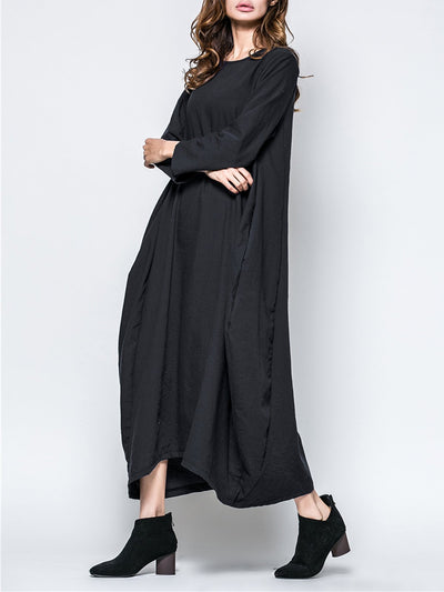 Solid Crew Neck Casual Cocoon Maxi Dress