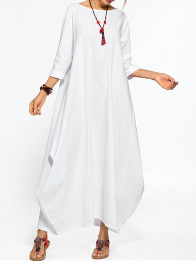 Solid Crew Neck Casual Cocoon Maxi Dress