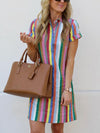 Colorful Striped lapel turn down collar shift dresses