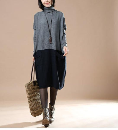 Casual loose cotton Knitted Sweater Shift Dress