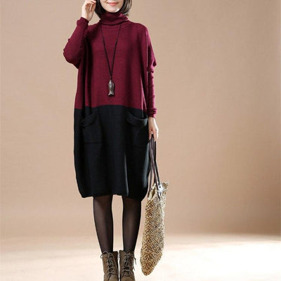 Casual loose cotton Knitted Sweater Shift Dress