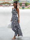 Asymmetric Striped Halterneck Maxi Dress