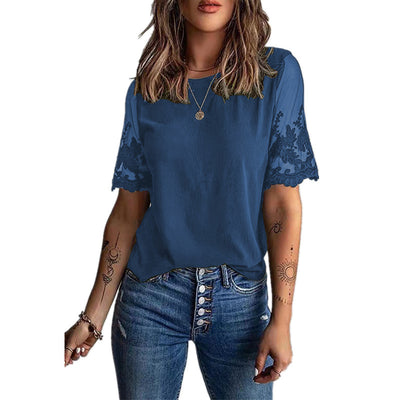 Round neck short sleeve top lace Chiffon T-shirts