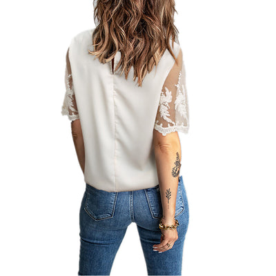 Round neck short sleeve top lace Chiffon T-shirts