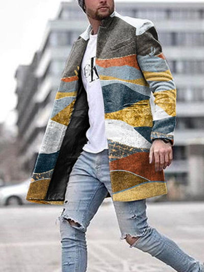 Men's Fashion Color Block Lapel Casual Coat Jacket