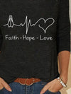 Faith Hope Love Letters Printed Long Sleeves Crew Neck Plus Size Casual Tops